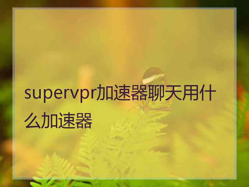 supervpr加速器聊天用什么加速器